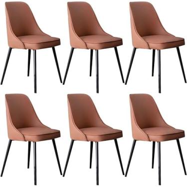 Imagem de RROUAN Cadeira de jantar de couro PU impermeável, conjunto de 6 cadeiras de cozinha, cadeiras laterais com pernas de metal, cadeira de maquiagem com design de encosto curvado