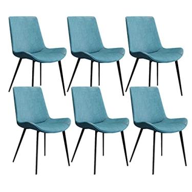 Imagem de RROUAN Conjunto de 6 cadeiras de jantar, cadeiras de cozinha com encosto de almofada de poliuretano, cadeiras laterais modernas de sala de estar de meados do século com pernas de metal