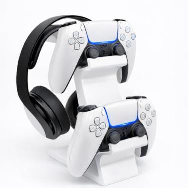 Imagem de Suporte Triplo Universal para Joystick e Headset de Mesa, Jogos, Organizador, Decorativo, Gamer, Ps5, Ps4, Xbox, Pc, Notebook, Manete, Videogame, Console, Controle, Minimalista TimeClick (Branco)