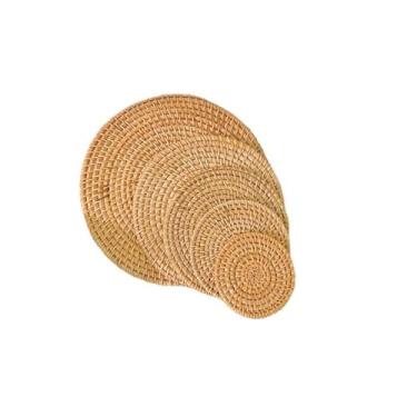 Imagem de THJKUPO Conjunto de porta-copos de vime, tapete de chá, cerimônia de chá, conjunto de chá, panela de ferro, isolamento térmico, mantendo-o de areia, jogo americano