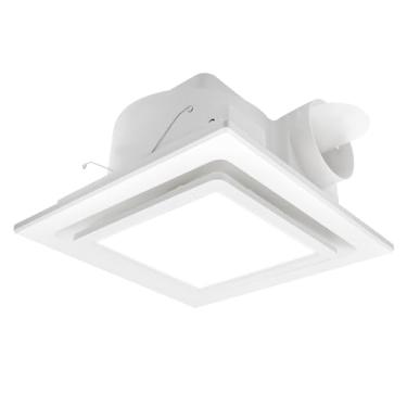 Imagem de POWERENG Exaustor de banheiro com luz, painel de 24,9 cm, LED quadrado 6000K 12W, 117CFM 0,7 Sones duto de 10 polegadas 115 V, ventilador silencioso para banheiro/escritório/casa (LED 6000K)