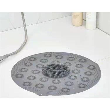 Imagem de Tapete Silicone Redondo Antiderrapante Massageador Limpeza Pés Banho De Box Cor:cinza - Redondo