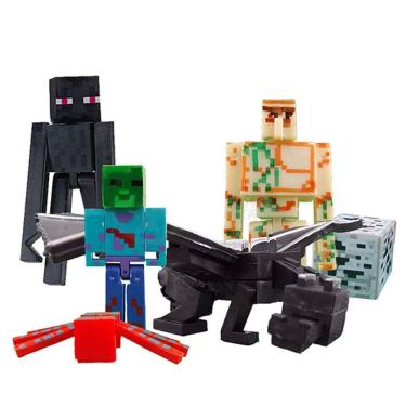 Imagem de Cartela Minecraft Dragão Ender 5 Bonecos + 1 Bloco Zombie