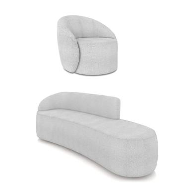 Imagem de Sofá 4 Lugares Orgânico 220cm Morgan E Poltrona Lua Bouclê Cinza D03 - D'rossi