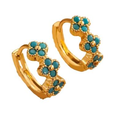 Imagem de Brincos De Argola Turquesa Para Mulheres, Banhados a Ouro Com Zircônia