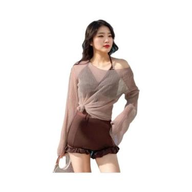 Imagem de Maiô Feminino De Uma Peça Cor Sólida Com Efeito Redutor, Estilo Vestid