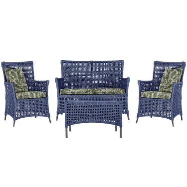 Imagem de Jogo Sofá E 2 Poltronas E Mesa Igapó Preta E5 Trama Original Azul