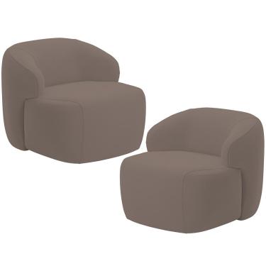 Imagem de Kit 02 Poltronas Decorativa Fixa Orgânica Para Sala Living Barolo L06 Veludo Marrom - Lyam Decor