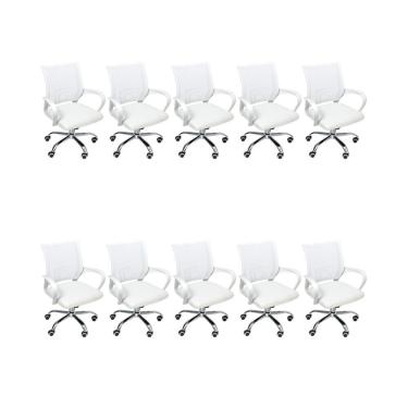 Imagem de Kit 10 Cadeiras Escritório Oficial Begônia Ergonômico Branco