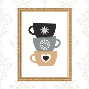 Imagem de Quadro Moldura Dourada Xícaras De Café 33X24Cm