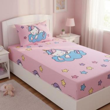 Imagem de Jogo de Lençol Solteiro 2 peças Lençol Elástico com Fronha Estampada M