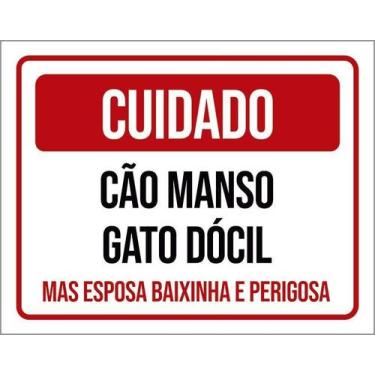 Imagem de Kit 3 Placa Acm Cão Manso Gato Dócil Espora Baixinha 18X23 - Sinalizo