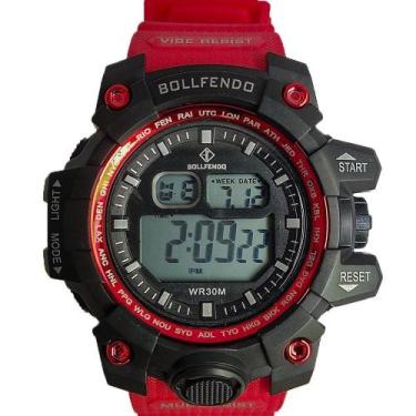 Imagem de Relogio Masculino Vermelho Militar Digital Resistente Água - Bollfendo