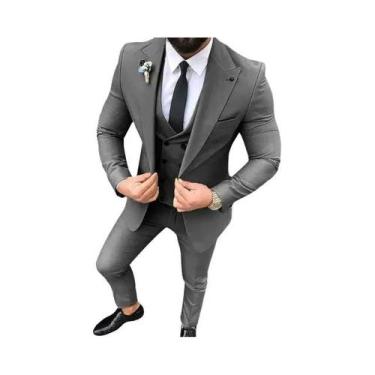 Imagem de Terno Slim Fit Masculino De 3 Peças: Jaqueta De Um Botão Com Lapela Po
