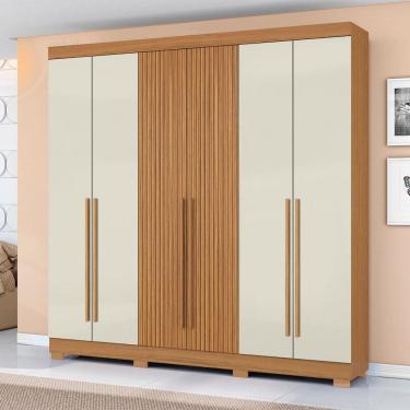 Imagem de Guarda Roupa Roupeiro 230 6 Portas 2 Gavetas Cinamomo Ripado Off White Aramóveis