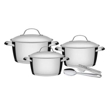 Imagem de Jogo De Panelas Aço Inox Allegra 3 Peças Colher e Pegador Tramontina