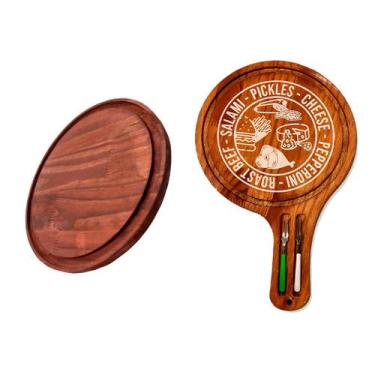 Imagem de KIT 2 Tábuas de Madeira, Premium e Redonda para Queijos e Frios Rustic