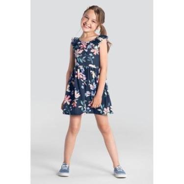 Imagem de Vestido infantil menina de flores em malha Brandili Azul-Feminino