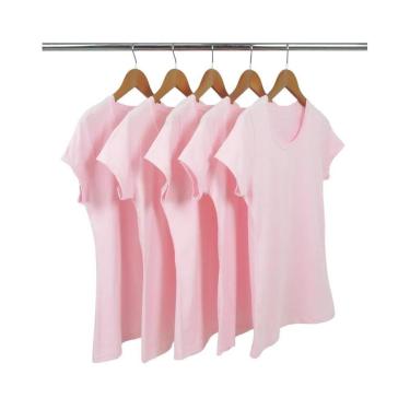 Imagem de Kit 5 Camisetas Femininas de Algodão Premium Baby Look Básica Lisa-Feminino