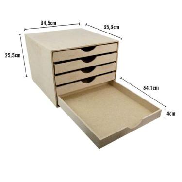 Imagem de Caixa Organizadora de Scrapbooking 5 Gavetas em Madeira MDF 25,5 x 34,