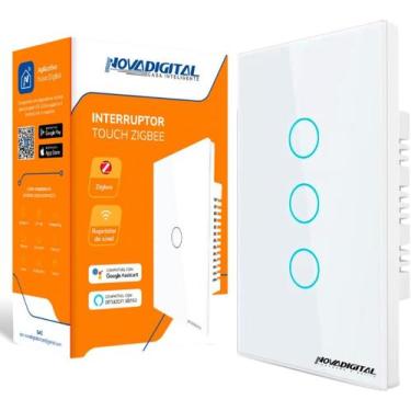 Imagem de Interruptor Inteligente ZigBee 3 Botões Touch Compatível Alexa Tuya Sm