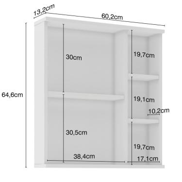 Imagem de Armário Aéreo Para Banheiro 60Cm Com Porta E Espelho Branco