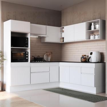 Imagem de Cozinha Completa De Canto Modulada 7 Peças Com Rodapé Veneza Multimóveis Mp2249 Branco