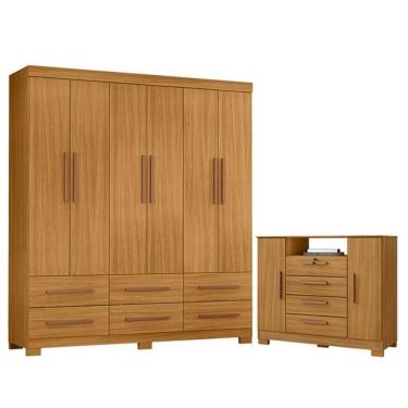 Imagem de Cômoda Madri E Guarda Roupa Casal New Kansas Carvalho Americano Tx -incorplac