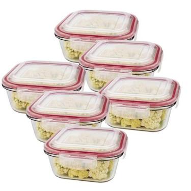 Imagem de Kit 6 Potes De Vidro Hermético Quadrado Tampa Lock Marmita Mantimento 