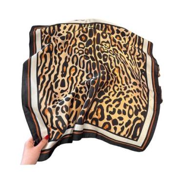 Imagem de Lenço Quadrado De Cetim Macio Com Estampa De Leopardo Para Mulheres 70