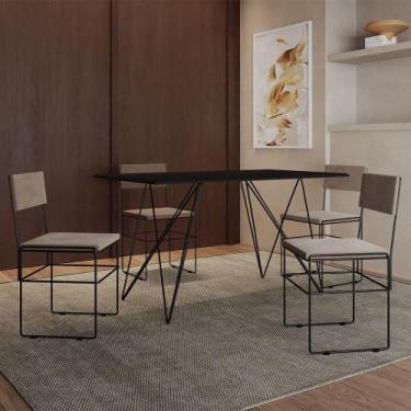 Imagem de Mesa Jantar Industrial Trama 1,40x0,80m Preta Com 4 Cadeiras Estofadas