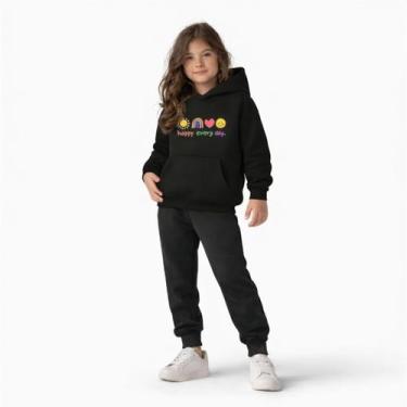 Imagem de Kit Moletom Infantil Bolso Capuz Estampado Happy Confortável Macio Alg