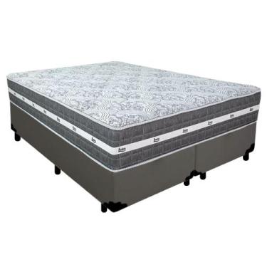 Imagem de Cama Box Casal Bipartido Sintético + Colchão Anjos Black Graphite Mola