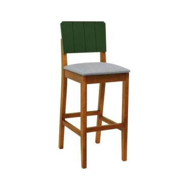 Imagem de Banqueta Alta Bistrô Linhas Madeira Maciça Encosto MDF Laqueado Verde 
