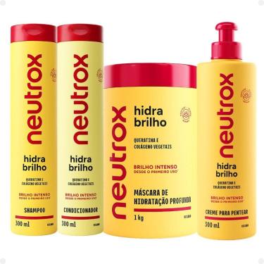Imagem de Kit Neutrox Hidra Brilho: Shampoo, Condicionador 300ml, Máscara 1Kg e Creme para Pentea...