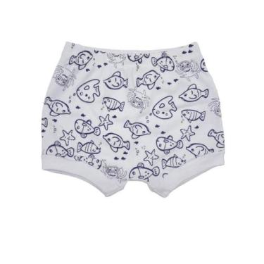 Imagem de Shorts Bebê(Tapa Fralda) (P/M/G) - Fundo do Mar - Barato Bebê - Branco