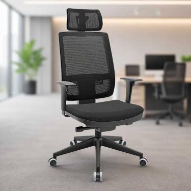 Imagem de Cadeira de Escritório Ergonômica Presidente Active com Apoio de Cabeça Preto
