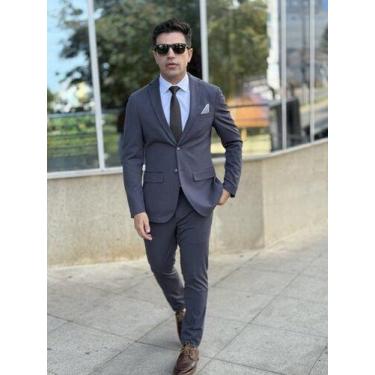 Imagem de Terno Masculino Super Slim Malha Com Lenço e Calça com Ajuste Grafite 