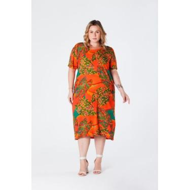 Imagem de Vestido Plus Size Midi Reto com Bolsos Laterais e Decote Redondo Estam