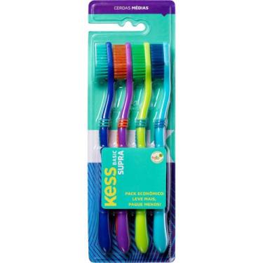 Imagem de Escova de Dentes KESS Basic Supra com 4 UN. Cerdas Médias Higiene Oral