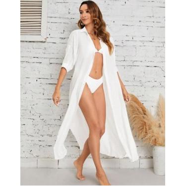 Imagem de Kimono Feminino Saída Praia Longa Vestido Manga Curta Fenda Moda Verão