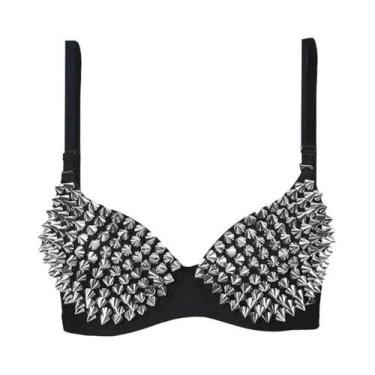 Imagem de Top De Sutiã Feminino Sexy Com Strass E Rebites Metálicos Estilo Steam