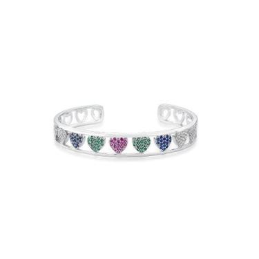 Imagem de Bracelete com corações cravejados coloridos banhado a ródio branco - V