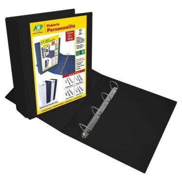 Imagem de Fichário escolar preto grande 4 argolas 75mm ACP