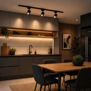 Imagem de Kit Trilho 1 Metro com 3 Spots Preto 7w 3000k Branco Quente 385lm Amar