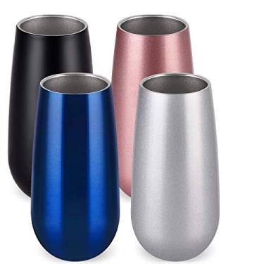 Imagem de Pacote com 4 copos de champanhe sem haste com isolamento duplo e tampa, copos de torrada de champanhe reutilizáveis inquebráveis de 170 g, ótimo presente para amigos, família, Natal, aniversário,