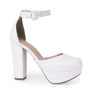 Imagem de Sapato Boneca Modarpe Meia Pata Salto Grosso Feminino M08 Cor:Branco;Tamanho:36
