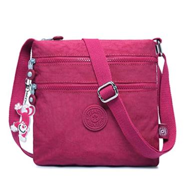 Imagem de bolsas transversal feminina, bolsa leve para uso diário, bolsa de ombro de nylon de moda Vinho tinto