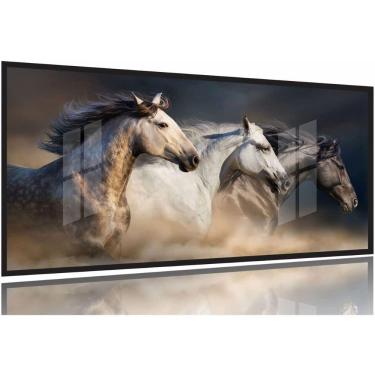Imagem de Quadros Decorativos Cavalos Country Sala 130x60 Moldura Preta 2x2