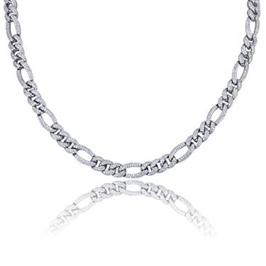 Imagem de ICEDIAMOND Colar de corrente de elos cubanos fígaro gelado de 10 mm, tendência hip hop, design legal, colar de corrente de diamante com zircônia cúbica, banhado a ouro 14k, joia urbana masculina, 18